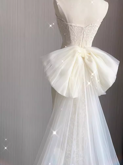Belles robes de mariée longues sirène en dentelle blanche P1059