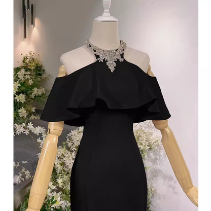 Elegantes Meerjungfrau Schwarz Langes Ballkleid Festliches Abendkleid P1133