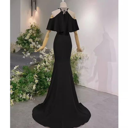 Elegantes Meerjungfrau Schwarz Langes Ballkleid Festliches Abendkleid P1133