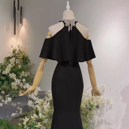 Elegantes Meerjungfrau Schwarz Langes Ballkleid Festliches Abendkleid P1133
