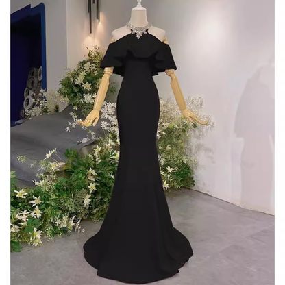 Elegantes Meerjungfrau Schwarz Langes Ballkleid Festliches Abendkleid P1133