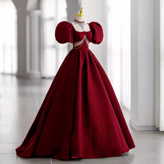 Princess Ball Gown Red Lace Long Prom Dress P1134