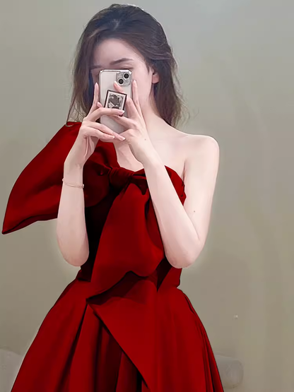 open lace back dress Princess Ball Gown Red Strapless Long Prom Dress P1135 – PreppyDress