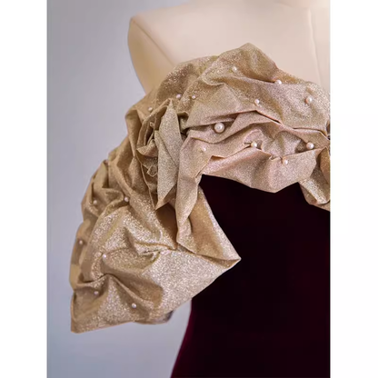Meerjungfrau Trägerloses Weinrotes Langes Ballkleid P1136