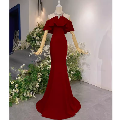 Elegantes Meerjungfrauen-Abendkleid in Rot, langes Ballkleid P1138