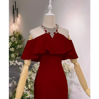 Elegantes Meerjungfrauen-Abendkleid in Rot, langes Ballkleid P1138