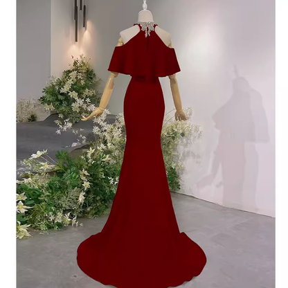 Elegantes Meerjungfrauen-Abendkleid in Rot, langes Ballkleid P1138