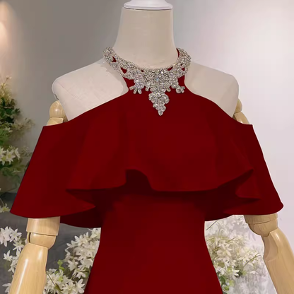 Elegantes Meerjungfrauen-Abendkleid in Rot, langes Ballkleid P1138