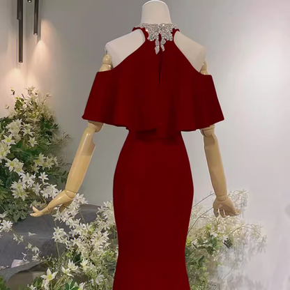 Elegantes Meerjungfrauen-Abendkleid in Rot, langes Ballkleid P1138