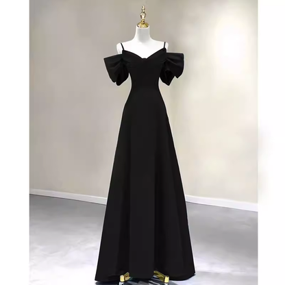Élégante Robe de Bal Longue Noire Coupe Droite Robe de Soirée Formelle P1139