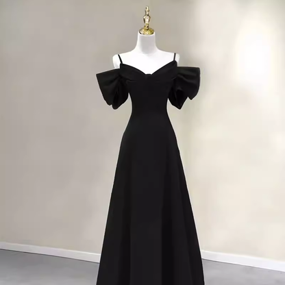 Élégante Robe de Bal Longue Noire Coupe Droite Robe de Soirée Formelle P1139