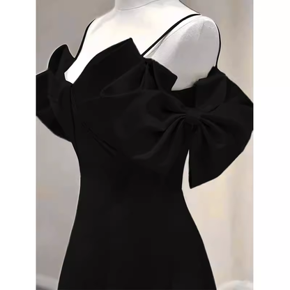 Élégante Robe de Bal Longue Noire Coupe Droite Robe de Soirée Formelle P1139