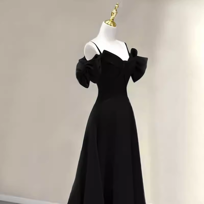 Élégante Robe de Bal Longue Noire Coupe Droite Robe de Soirée Formelle P1139