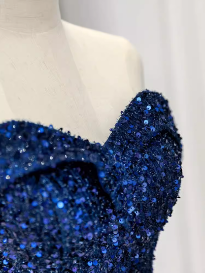 Robes de bal élégantes coupe trapèze bleu roi à épaules dénudées, robes de soirée formelles P1140