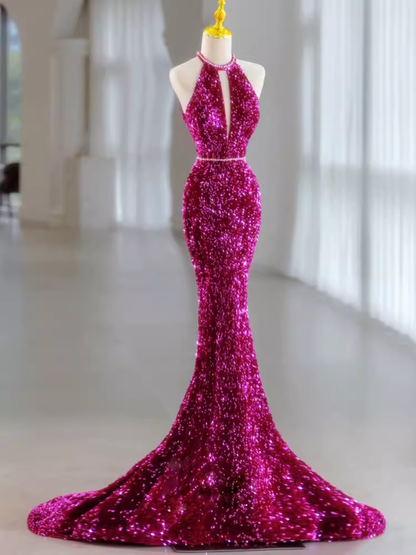 Modest Mermaid Long Sleeveless Sequin Prom Dresses P1232