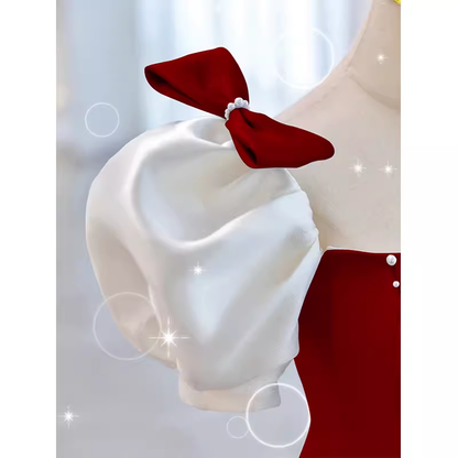 Bescheidene A-Linien-Ballkleider aus rotem Satin mit langen kurzen Ärmeln P1235