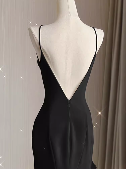 Elegantes, langes, schwarzes A-Linien-Chiffon-Ballkleid für Damen, Abendkleid P1318