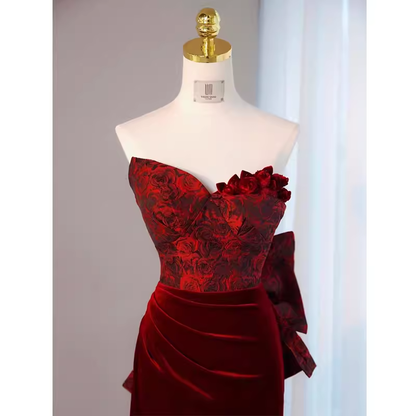 Sexy Etui Lang Senior Burgund Samt Ballkleid Festliches Kleid P1319