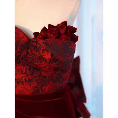 Sexy Etui Lang Senior Burgund Samt Ballkleid Festliches Kleid P1319