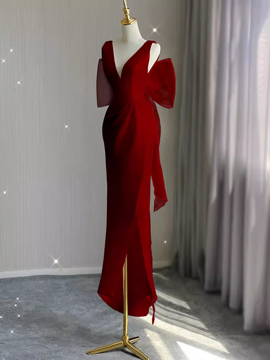 Sexy Sheath V neckline Long Senior Red Prom Dress Formal Dress P1320