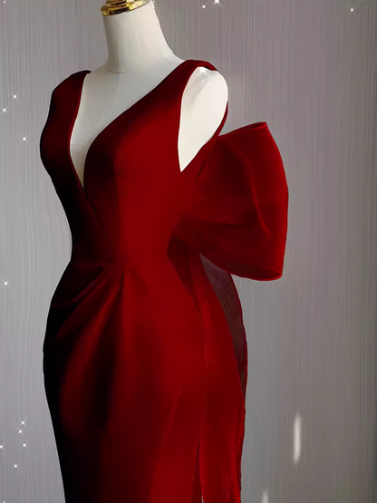 Sexy Etui-Abendkleid mit V-Ausschnitt, lang, Rot, für ältere Damen, Abschlussballkleid, formelles Kleid P1320