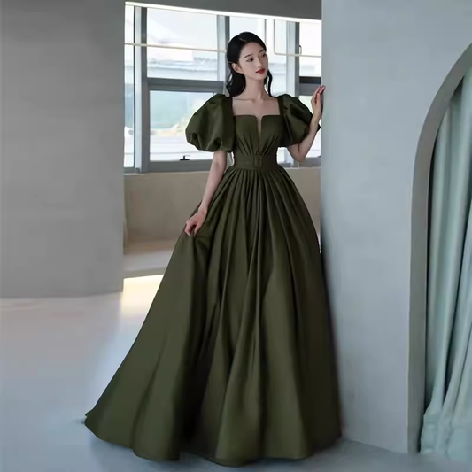 Modest A line Short Sleeves Long Senior Green Prom Dress Formal Dress P1321