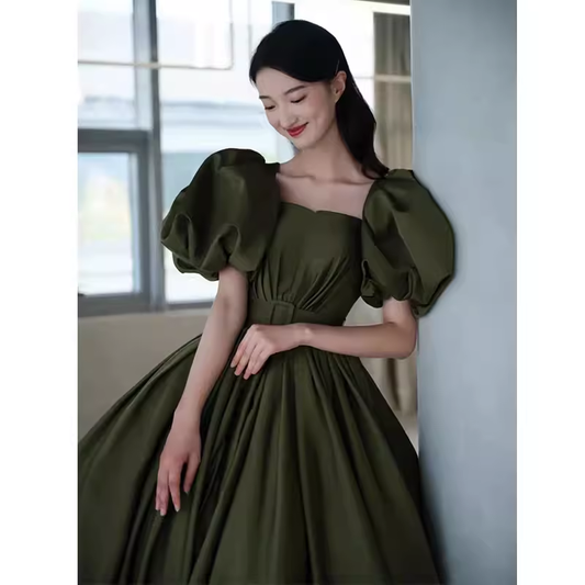 Modest A line Short Sleeves Long Senior Green Prom Dress Formal Dress P1321