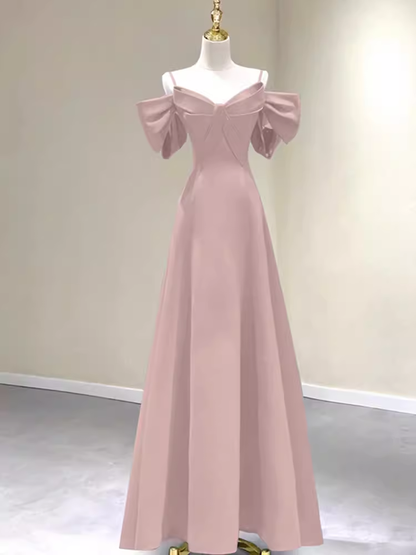 Belle robe de bal longue rose évasée à bretelles P1322