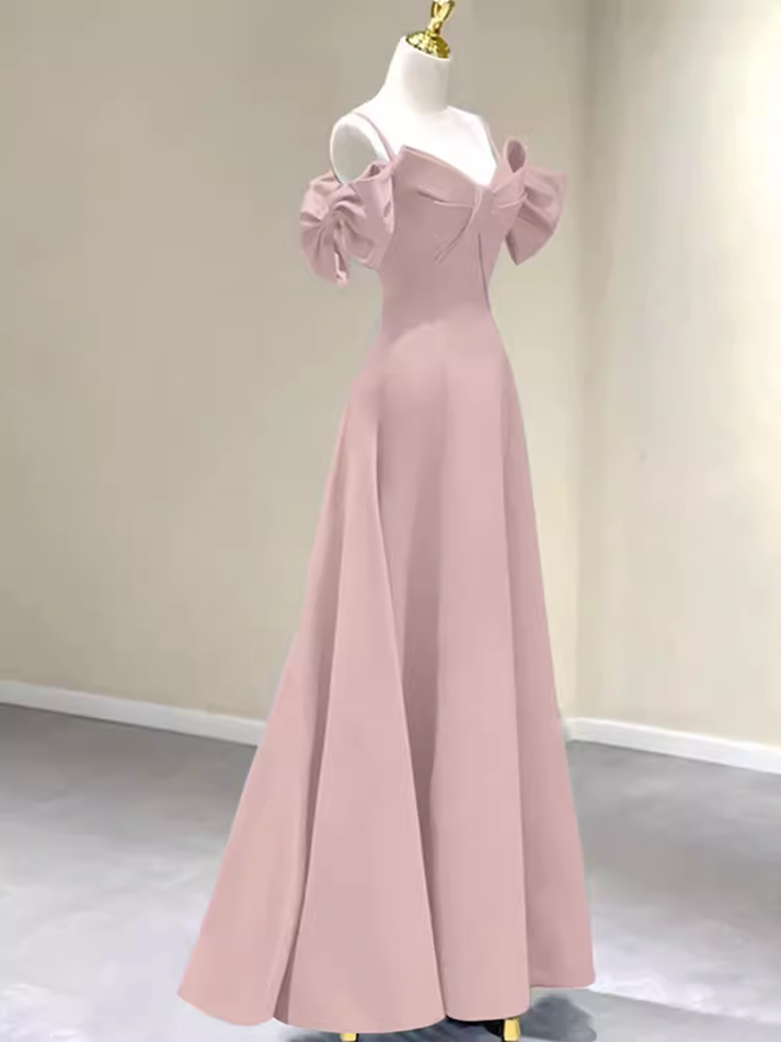 A Line Halter Beadings Pink Satin Prom Dress LBQ2898 main image 1