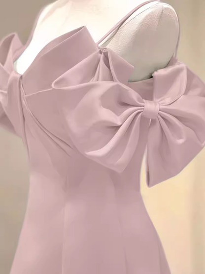 Belle robe de bal longue rose évasée à bretelles P1322