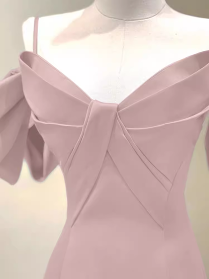Belle robe de bal longue rose évasée à bretelles P1322