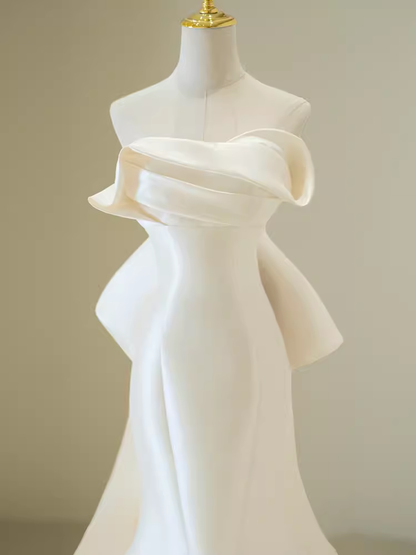 Robes de mariée sirène vintage bustier longues en satin blanc avec nœud P1326