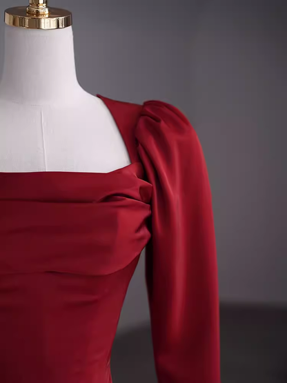 Schlichtes Etui-Kleid mit langen Ärmeln, rotes Ballkleid, Abendkleid P1364