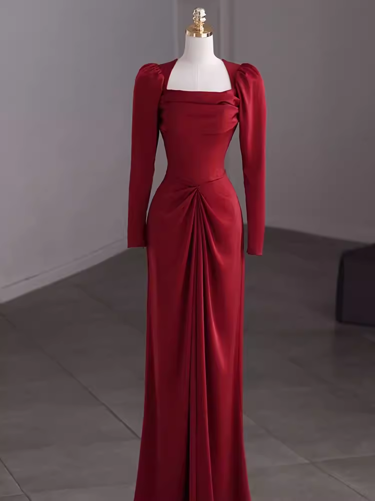 Simple Sheath Long Sleeves Red Prom Dress Evening Dress P1364 – PreppyDress