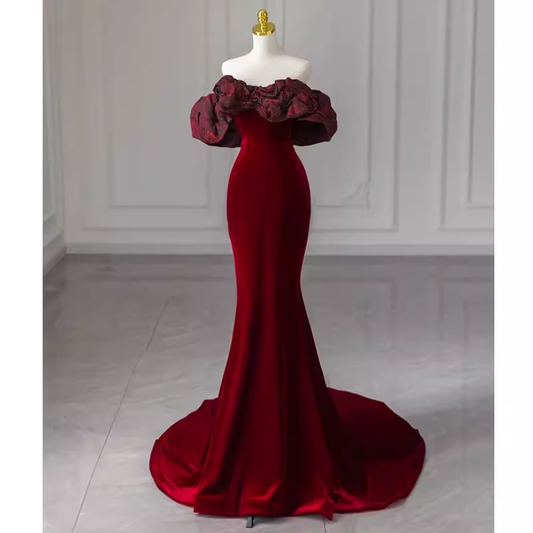 Beautiful Mermaid Off The Shoulder Long Red Prom Dress P1329