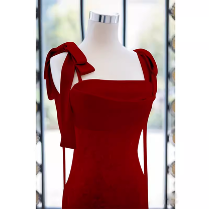 Einfaches A-Linien-Träger-langes rotes Ballkleid Abendkleid P1362
