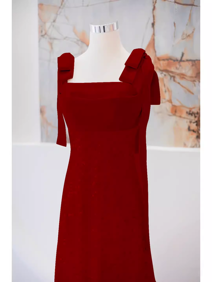 Einfaches A-Linien-Träger-langes rotes Ballkleid Abendkleid P1362