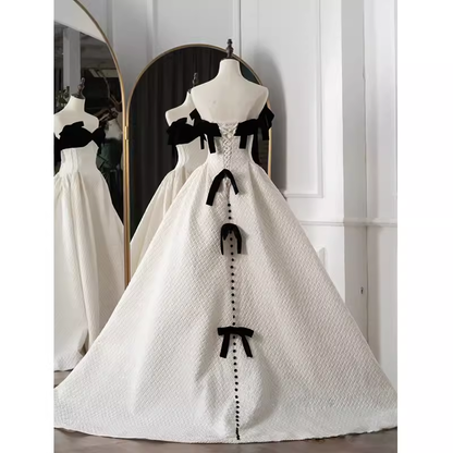 Magnifique Robe de Bal Longue en Dentelle Blanche à Bretelles P1367