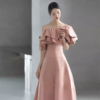 Einfaches Trägerloses Pinkfarbenes Langes Ballkleid P1368