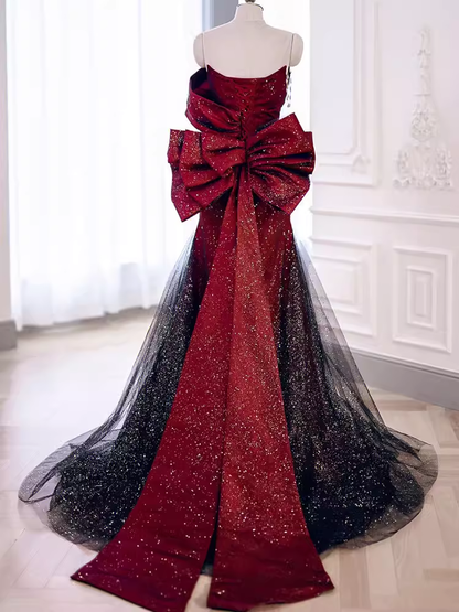 Meerjungfrau-Abendkleid Trägerlos Lang Burgund P1421