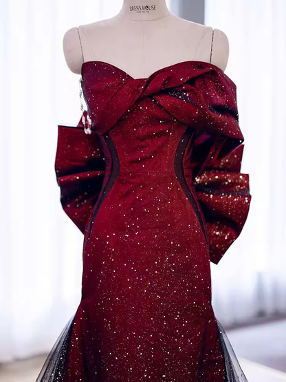 Meerjungfrau-Abendkleid Trägerlos Lang Burgund P1421