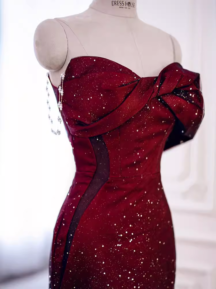 Burgundy Mermaid Chiffon Strapless Prom Dress Graduation Party Dress cc3021 main image 0