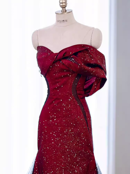 Meerjungfrau-Abendkleid Trägerlos Lang Burgund P1421