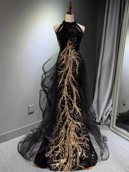Modest Mermaid Halter Long Black Prom Dress P1423 PreppyDress Modest Mermaid Halter Long Black Prom Dress P1423 PreppyDress