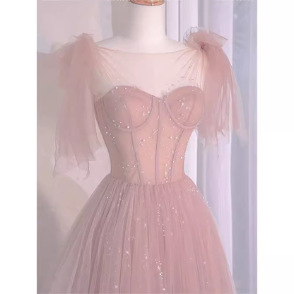 Sexy A-Linie Spaghettiträger Ausschnitt Langes Pinkes Ballkleid P1530