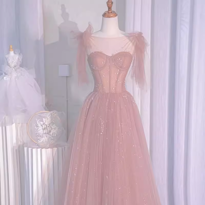 Sexy A-Linie Spaghettiträger Ausschnitt Langes Pinkes Ballkleid P1530
