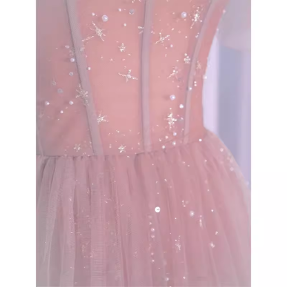 Sexy A-Linie Spaghettiträger Ausschnitt Langes Pinkes Ballkleid P1530
