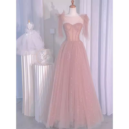Sexy A-Linie Spaghettiträger Ausschnitt Langes Pinkes Ballkleid P1530