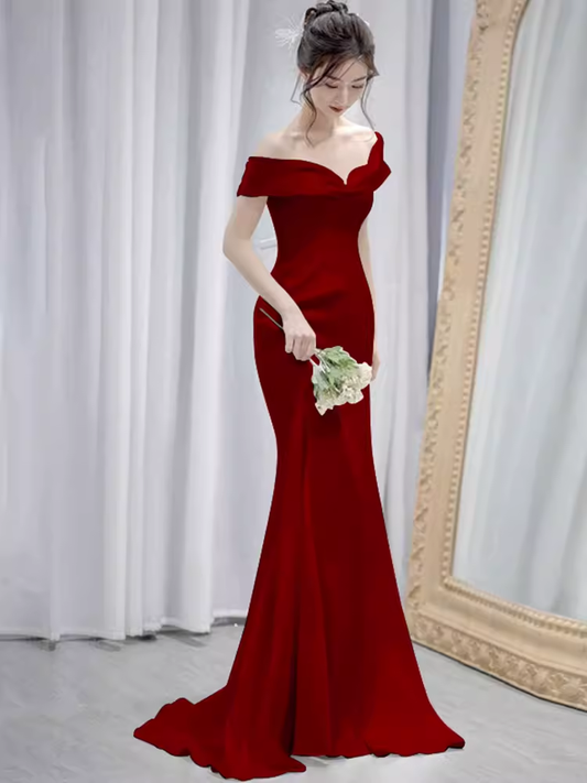 Sexy Mermaid Off the Shoulder Long Red Prom Dress P1536