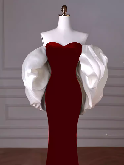 Meerjungfrau trägerloses rotes Ballkleid langes Partykleid P1605